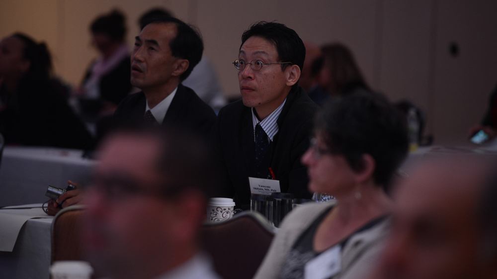 Japanese members of the NYSORA International Team, Doctors Shibata Yasuyuki and Yasuhiro Marimoto attentively listen to the presentation by Dr. Steven Orebaugh on prevention of complications with peripheral nerve blocks.